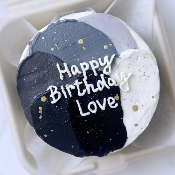 бенто торт бело синий Happy Birthday - фото кафе Ноба